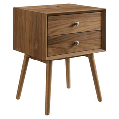 Ember Walnut Wood Nightstand With USB Ports - Ornate Home