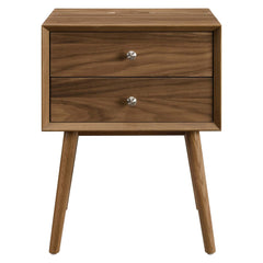 Ember Walnut Wood Nightstand With USB Ports - Ornate Home