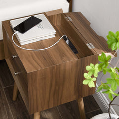 Ember Walnut Wood Nightstand With USB Ports - Ornate Home