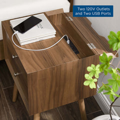 Ember Walnut Wood Nightstand With USB Ports - Ornate Home