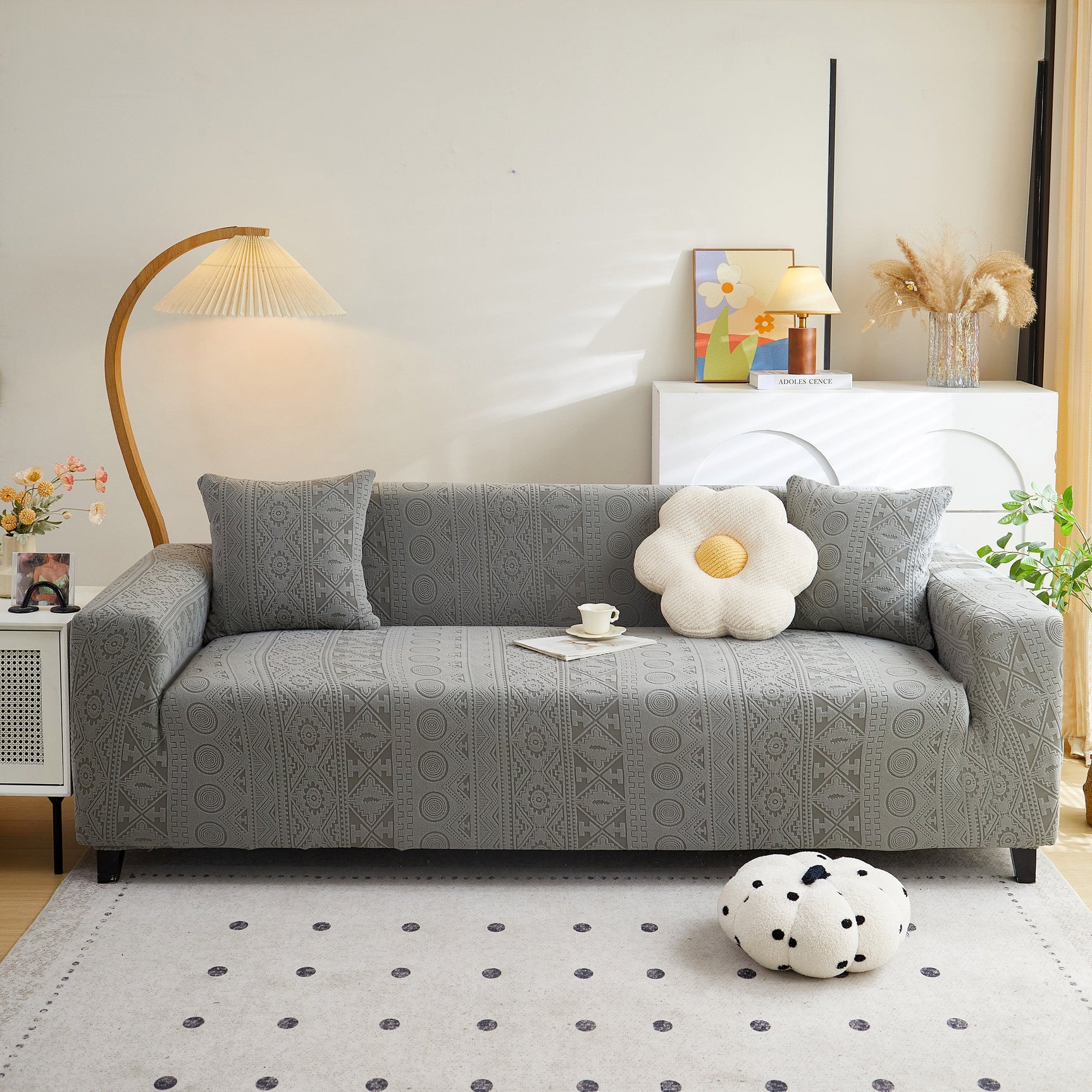Embossed Geometric Elastic Sofa Cover Boho Stylish Decorative Furniture Covers - Ornate Home