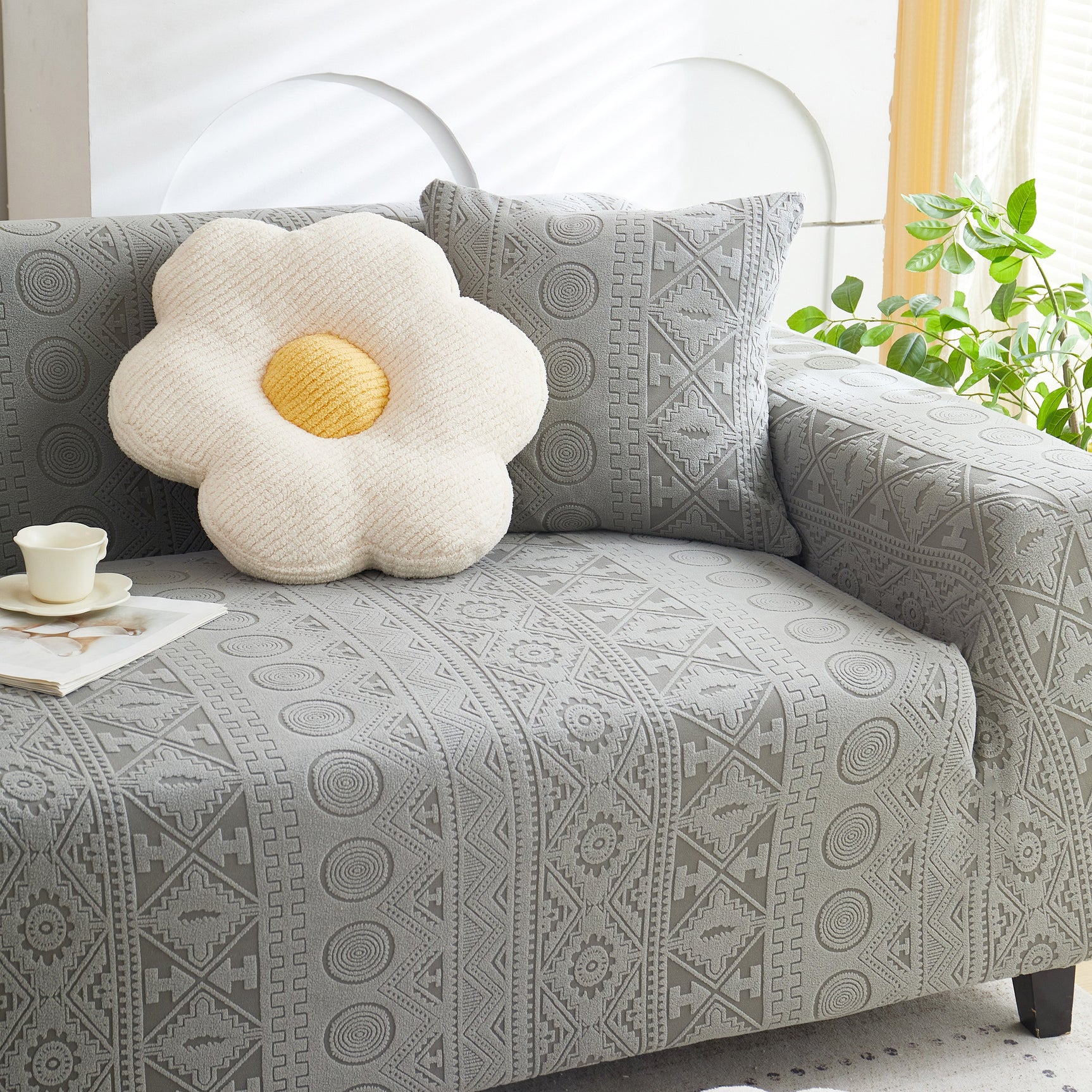 Embossed Geometric Elastic Sofa Cover Boho Stylish Decorative Furniture Covers - Ornate Home