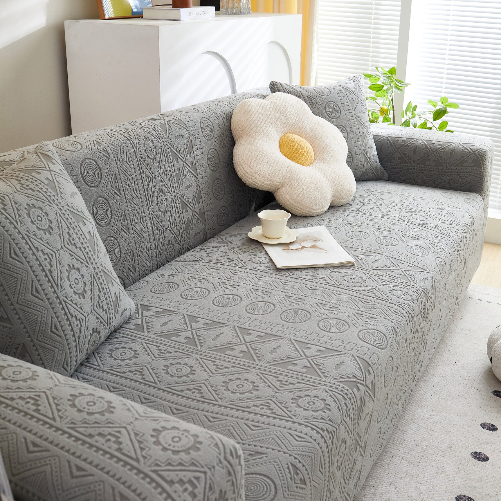 Embossed Geometric Elastic Sofa Cover Boho Stylish Decorative Furniture Covers - Ornate Home