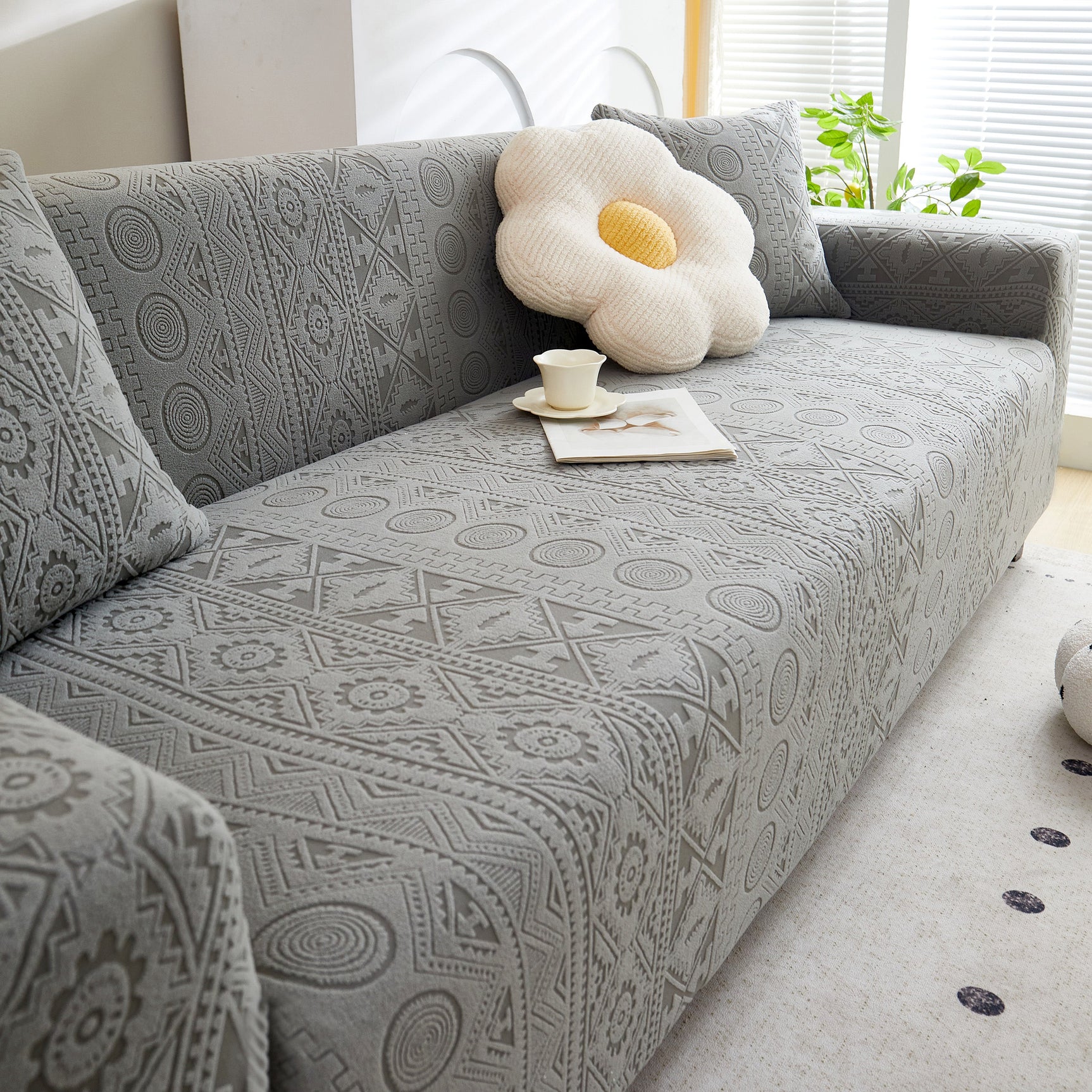 Embossed Geometric Elastic Sofa Cover Boho Stylish Decorative Furniture Covers - Ornate Home
