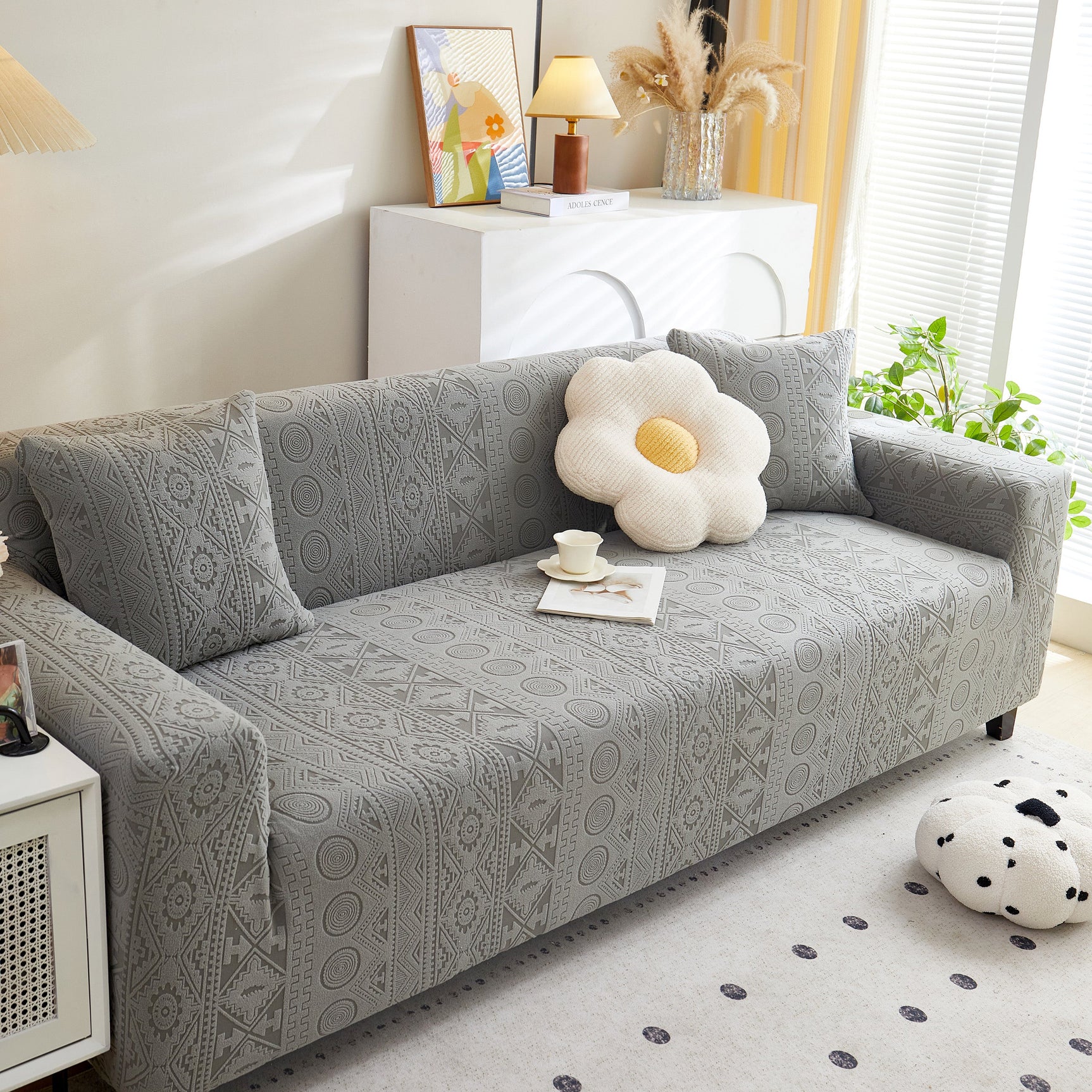 Embossed Geometric Elastic Sofa Cover Boho Stylish Decorative Furniture Covers - Ornate Home