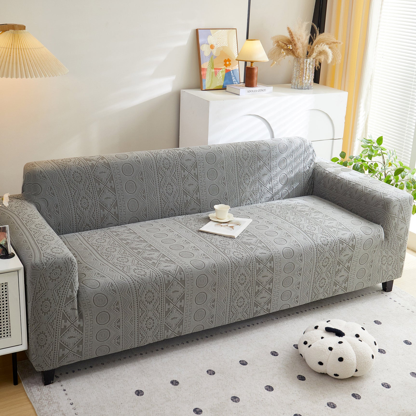 Embossed Geometric Elastic Sofa Cover Boho Stylish Decorative Furniture Covers - Ornate Home
