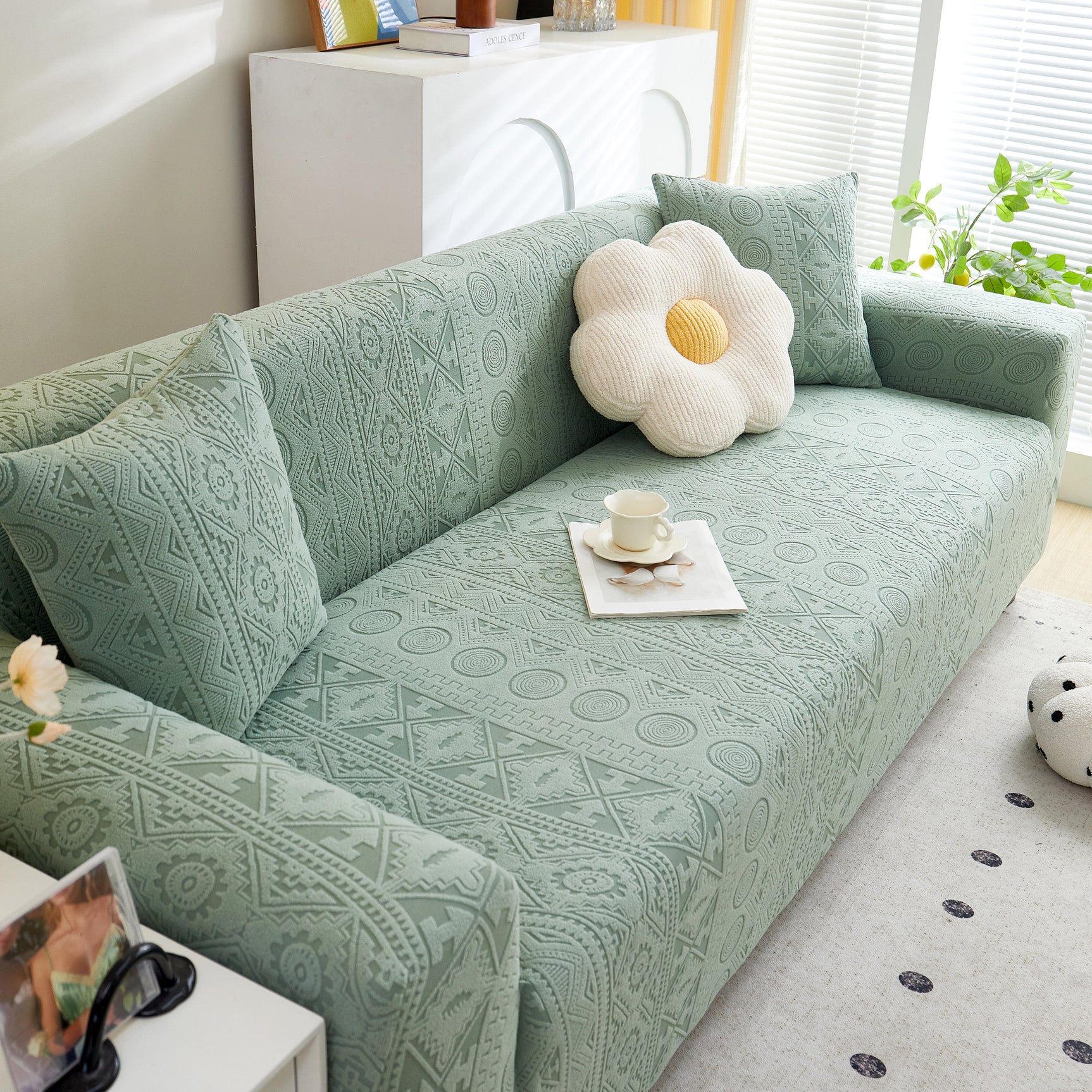 Embossed Geometric Elastic Sofa Cover Boho Stylish Decorative Furniture Covers - Ornate Home