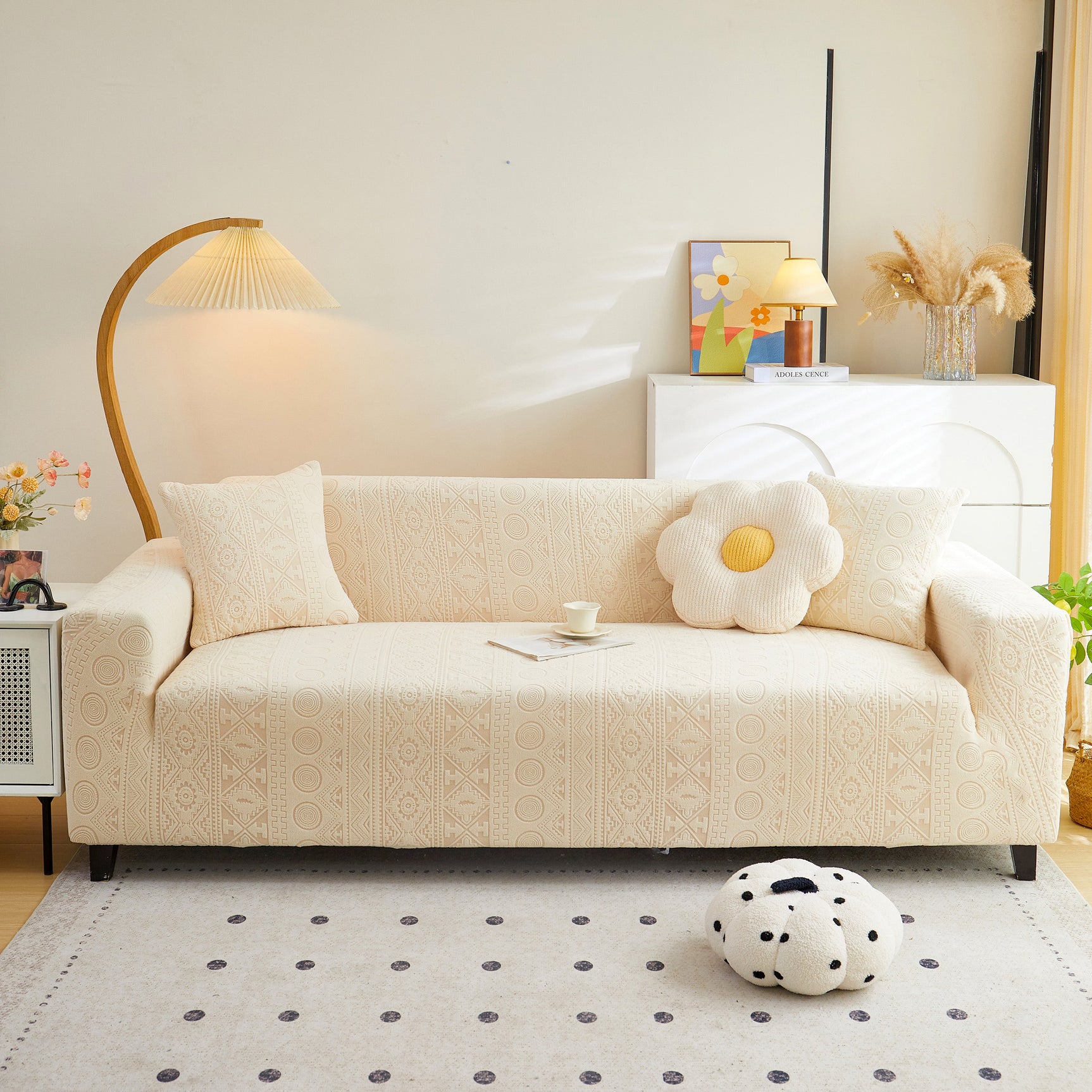 Embossed Geometric Elastic Sofa Cover Boho Stylish Decorative Furniture Covers - Ornate Home