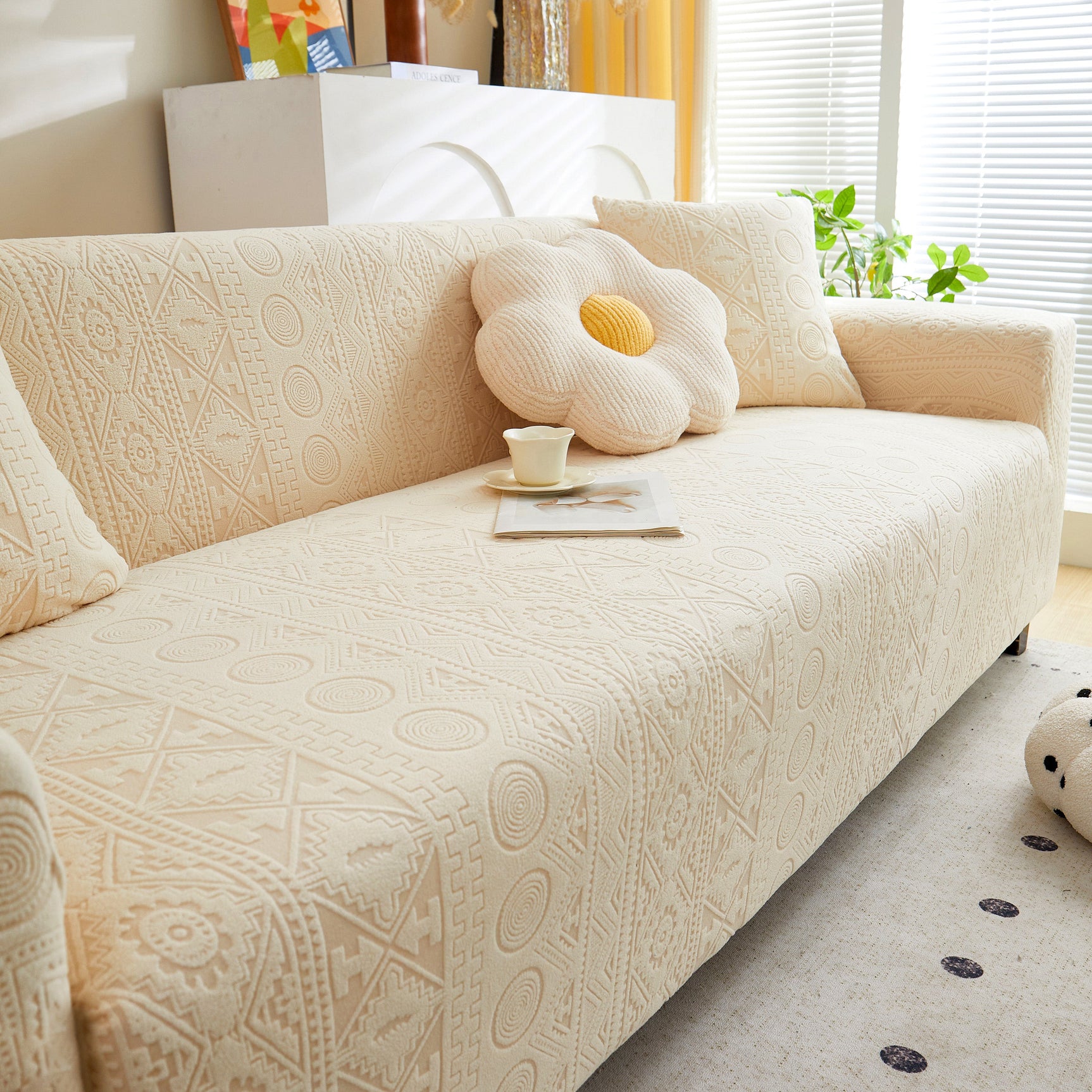 Embossed Geometric Elastic Sofa Cover Boho Stylish Decorative Furniture Covers - Ornate Home