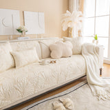 Embossed Leaf Cotton Quilted Sofa Cover Non-Slip Couch Protector with Thick Padding