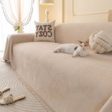 Embossed Leaf Pattern Couch Cover Throw Blanket, Japandi Furniture Cover Protector - Ornate Home