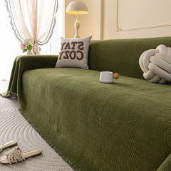 Embossed Leaf Pattern Couch Cover Throw Blanket, Japandi Furniture Cover Protector - Ornate Home