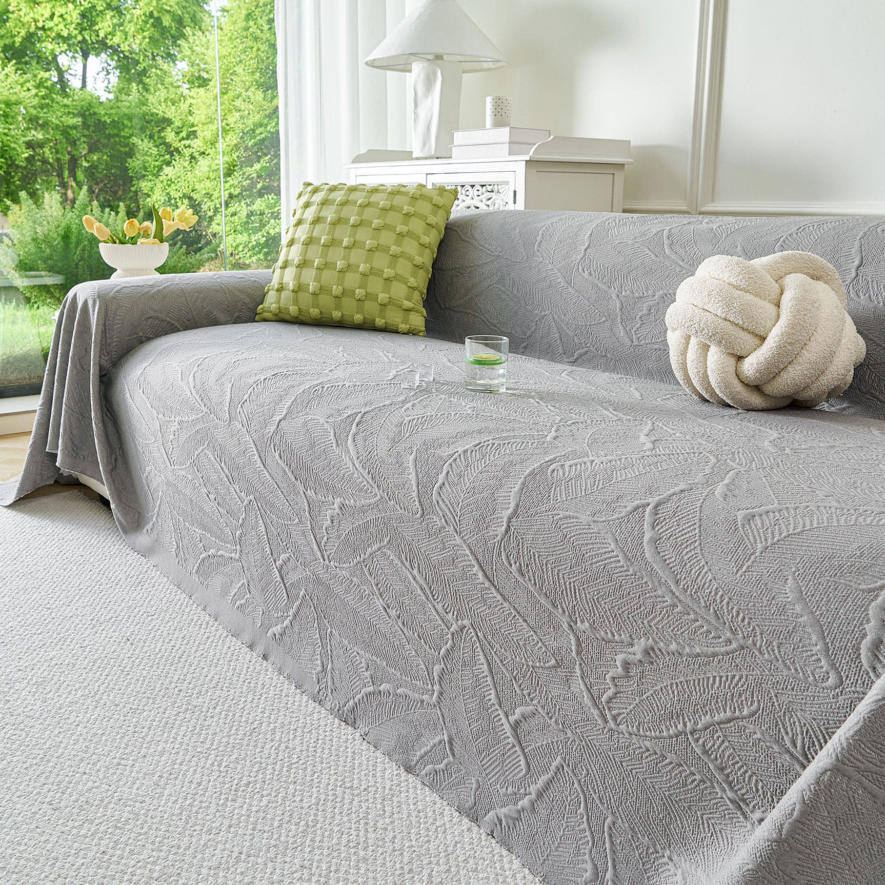 Embossed Leaf Pattern Sofa Cover Blanket for Couch, Soft Cooling Textured Couch Cover - Ornate Home