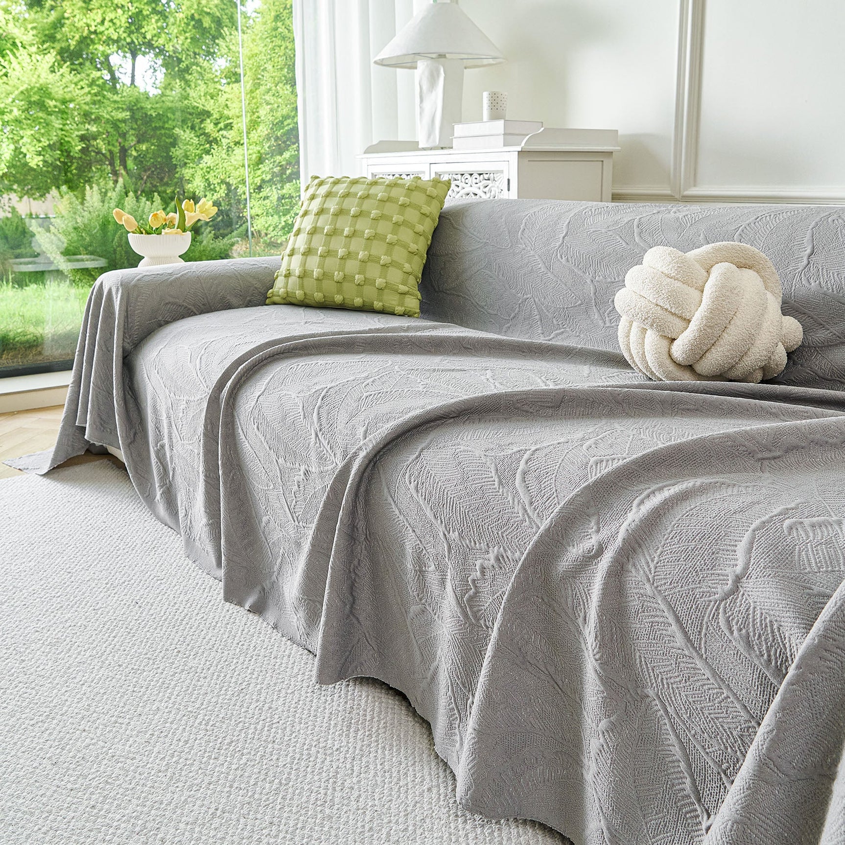 Embossed Leaf Pattern Sofa Cover Blanket for Couch, Soft Cooling Textured Couch Cover - Ornate Home