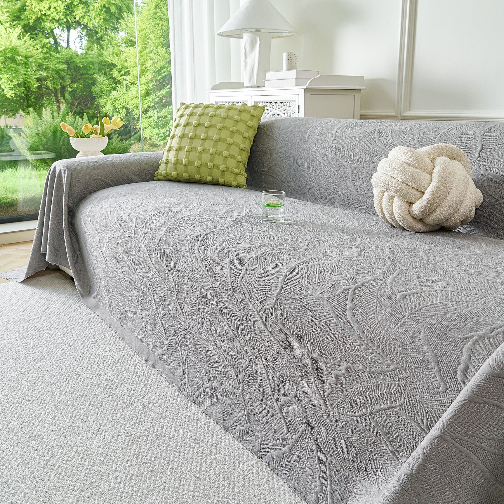 Embossed Leaf Pattern Sofa Cover Blanket for Couch, Soft Cooling Textured Couch Cover - Ornate Home