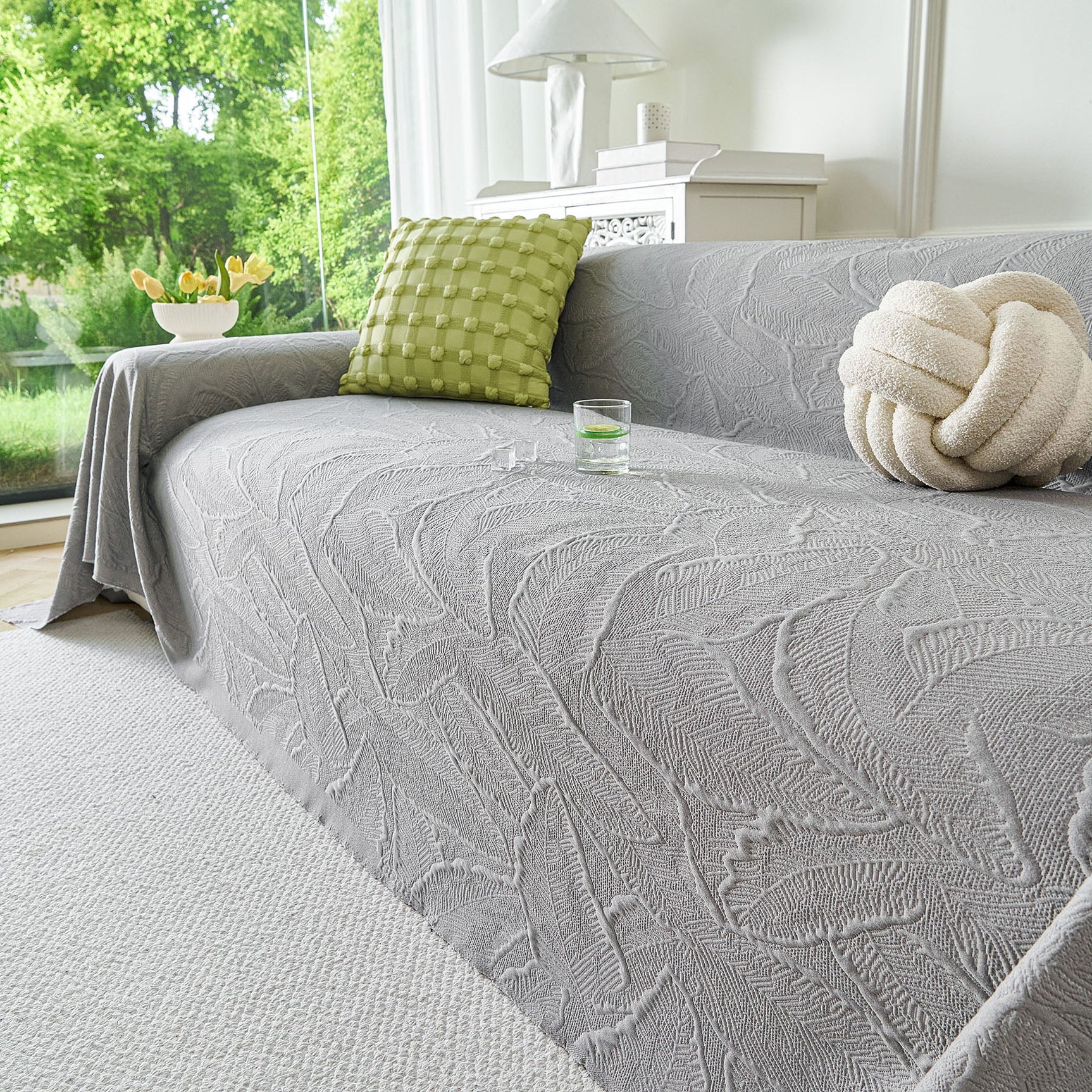 Embossed Leaf Pattern Sofa Cover Blanket for Couch, Soft Cooling Textured Couch Cover - Ornate Home