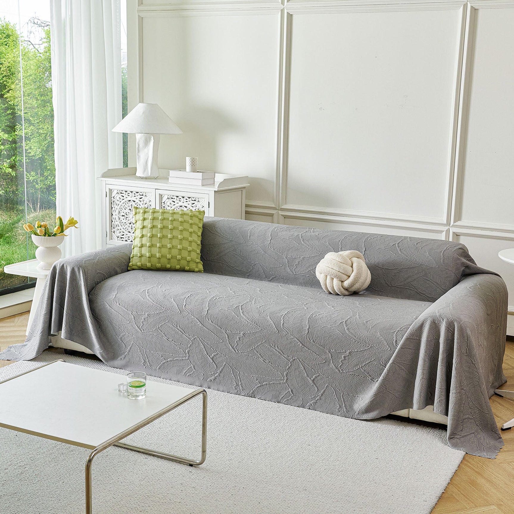 Embossed Leaf Pattern Sofa Cover Blanket for Couch, Soft Cooling Textured Couch Cover - Ornate Home