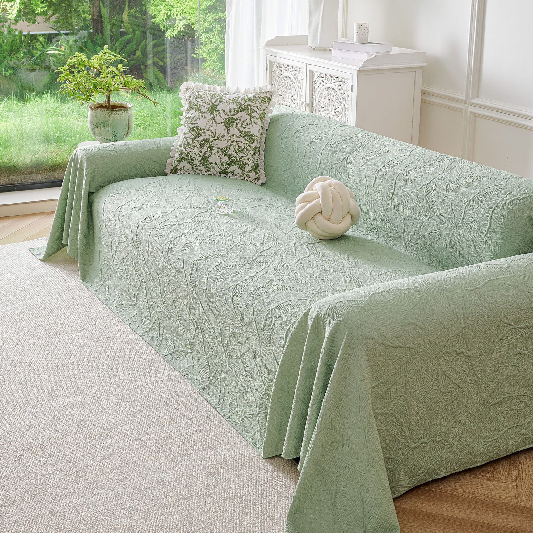 Embossed Leaf Pattern Sofa Cover Blanket for Couch, Soft Cooling Textured Couch Cover - Ornate Home
