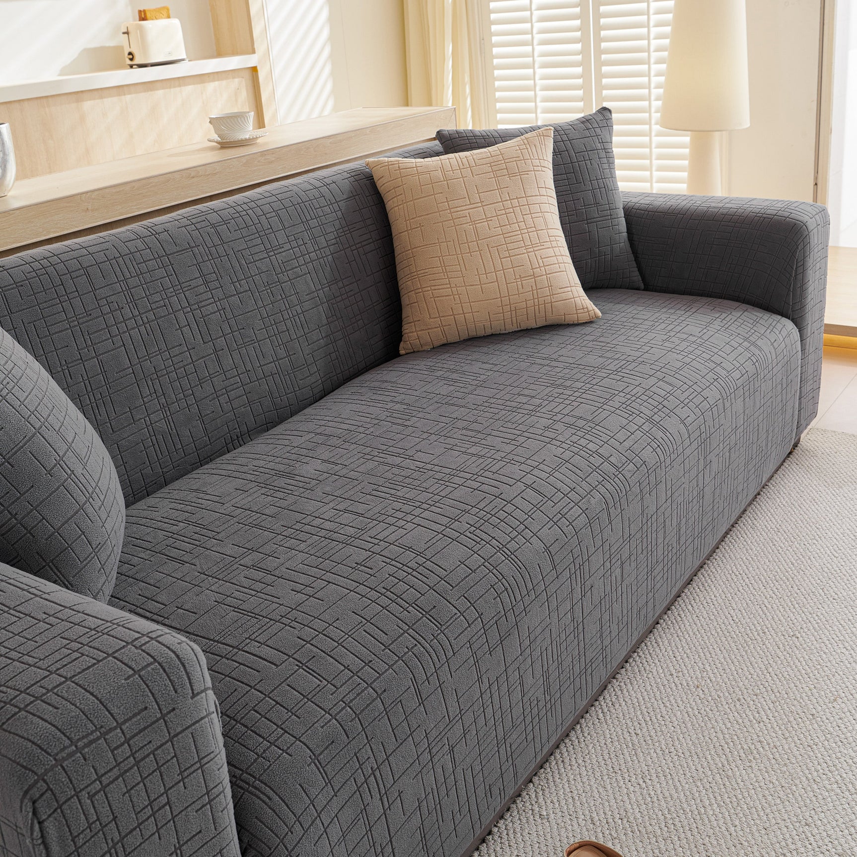 Embossed Lines Couch Covers Stretchable Non-Slip & Washable Sofa Slipcovers - Ornate Home