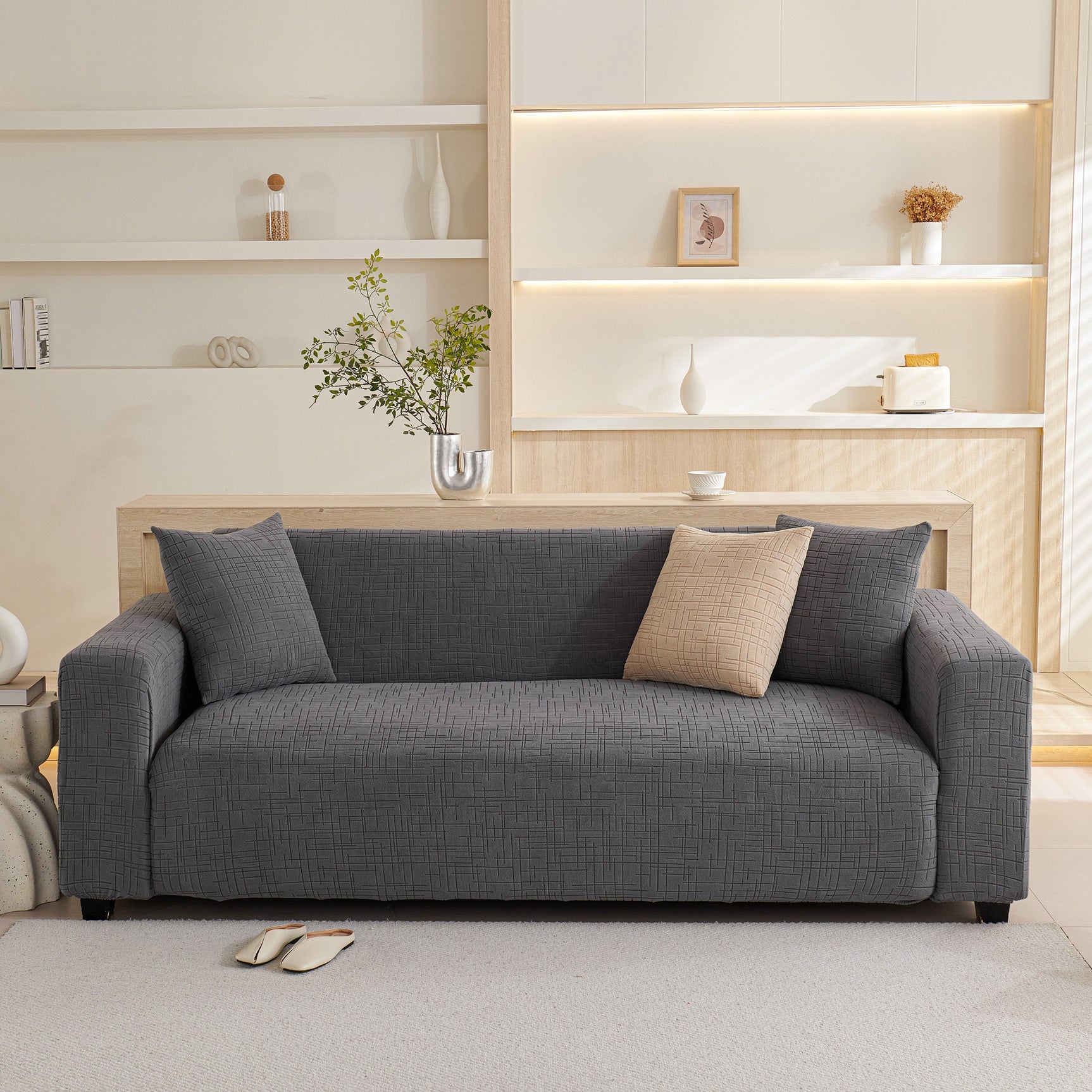 Embossed Lines Couch Covers Stretchable Non-Slip & Washable Sofa Slipcovers - Ornate Home