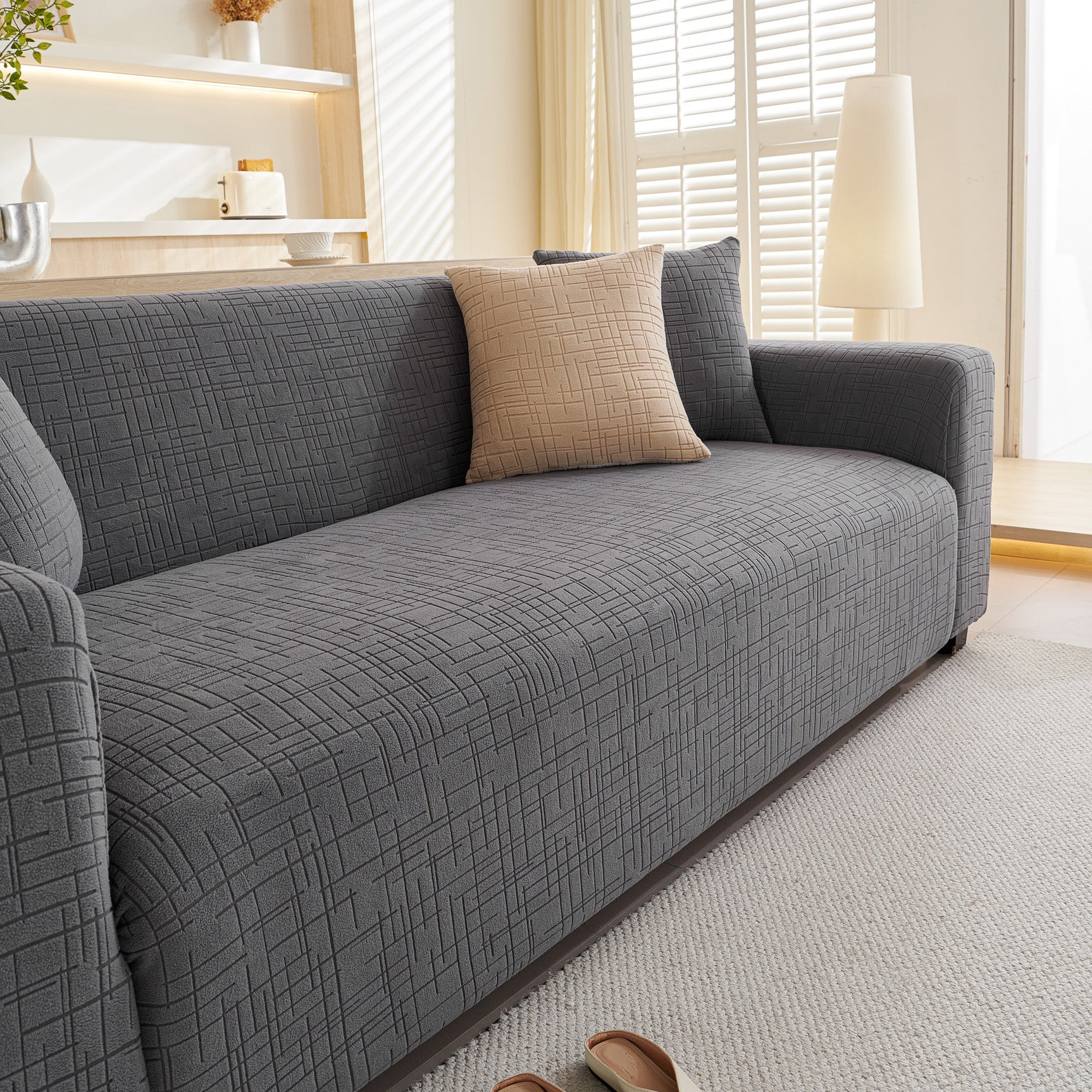 Embossed Lines Couch Covers Stretchable Non-Slip & Washable Sofa Slipcovers - Ornate Home