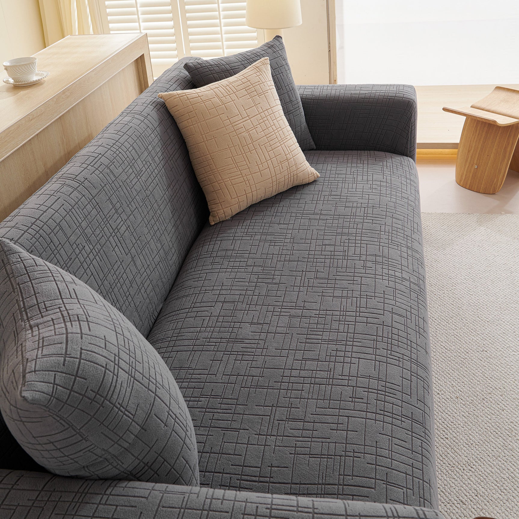 Embossed Lines Couch Covers Stretchable Non-Slip & Washable Sofa Slipcovers - Ornate Home
