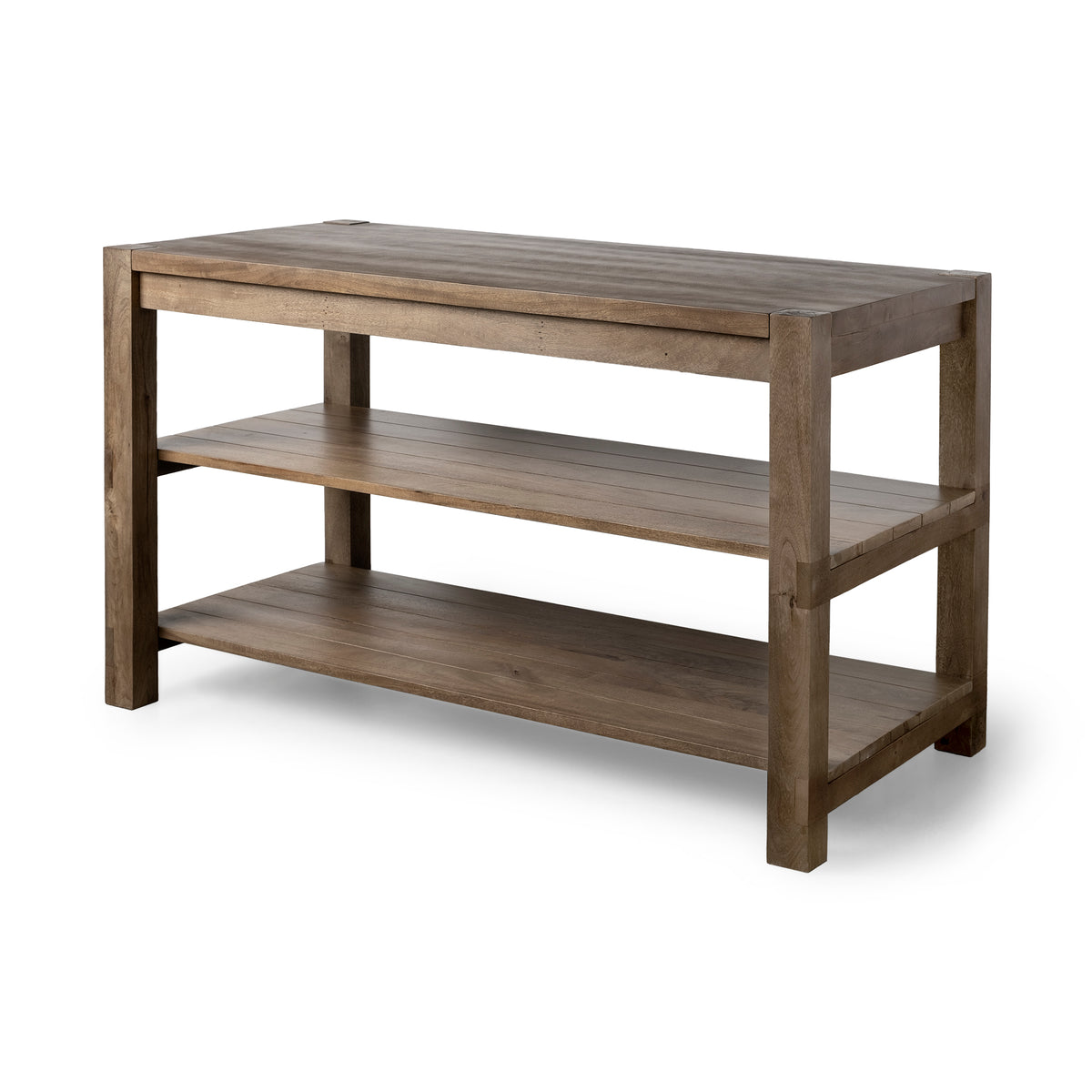 Emeril Brown Solid Wood Two-Tier Smooth Counter Top Kitchen Island - Ornate Home