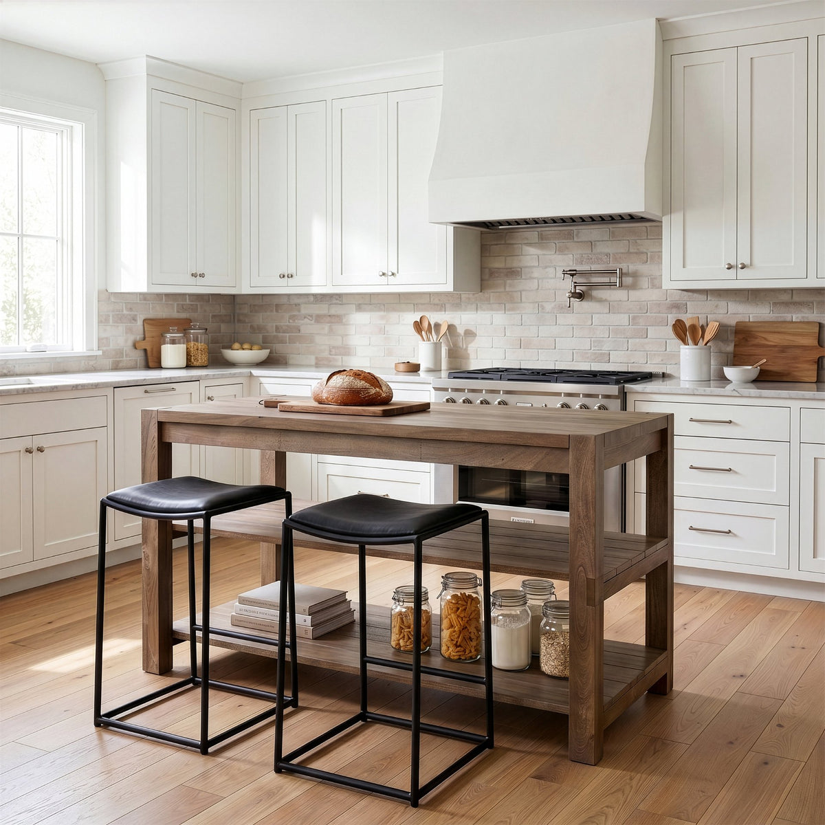 Emeril Brown Solid Wood Two-Tier Smooth Counter Top Kitchen Island - Ornate Home