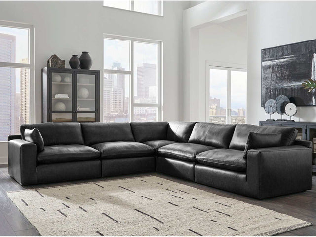 Emilia Black Leather 5pc Modular Sectional - Ornate Home