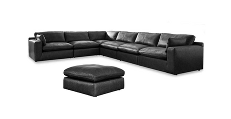 Emilia Black Leather 6pc Modular Sectional - Ornate Home