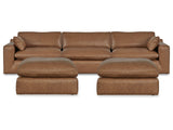 Emilia Caramel 3-Piece Sectional and 2 Ottomans - Ornate Home