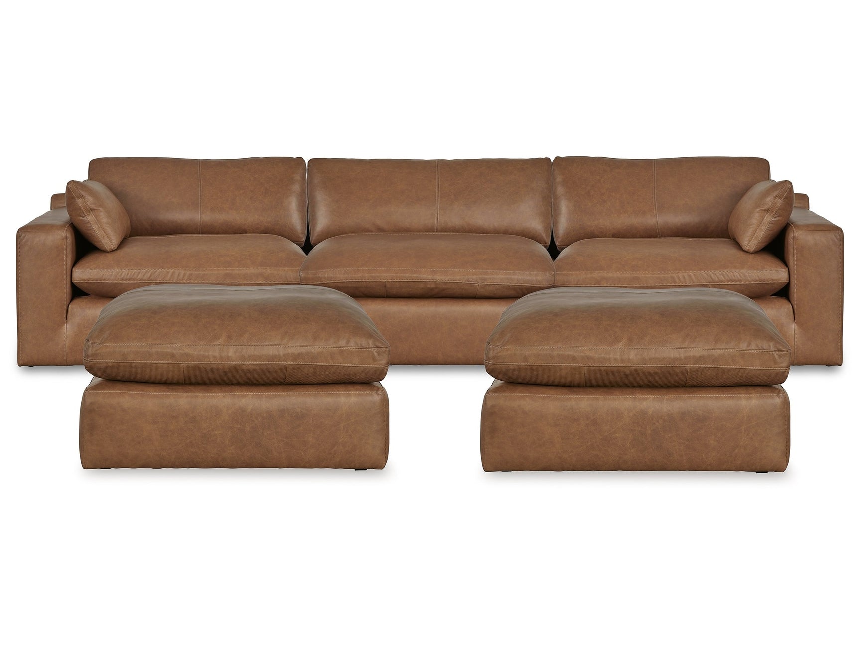 Emilia Caramel 3-Piece Sectional and 2 Ottomans - Ornate Home