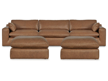 Emilia Caramel 3-Piece Sectional and 2 Ottomans - Ornate Home