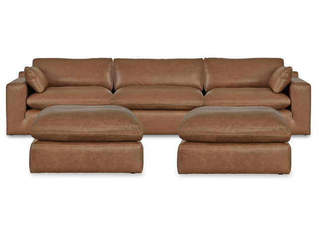 Emilia Caramel 3-Piece Sectional and 2 Ottomans - Ornate Home