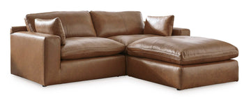 Emilia Caramel Leather 2pc Modular Sectional Loveseat - Ornate Home