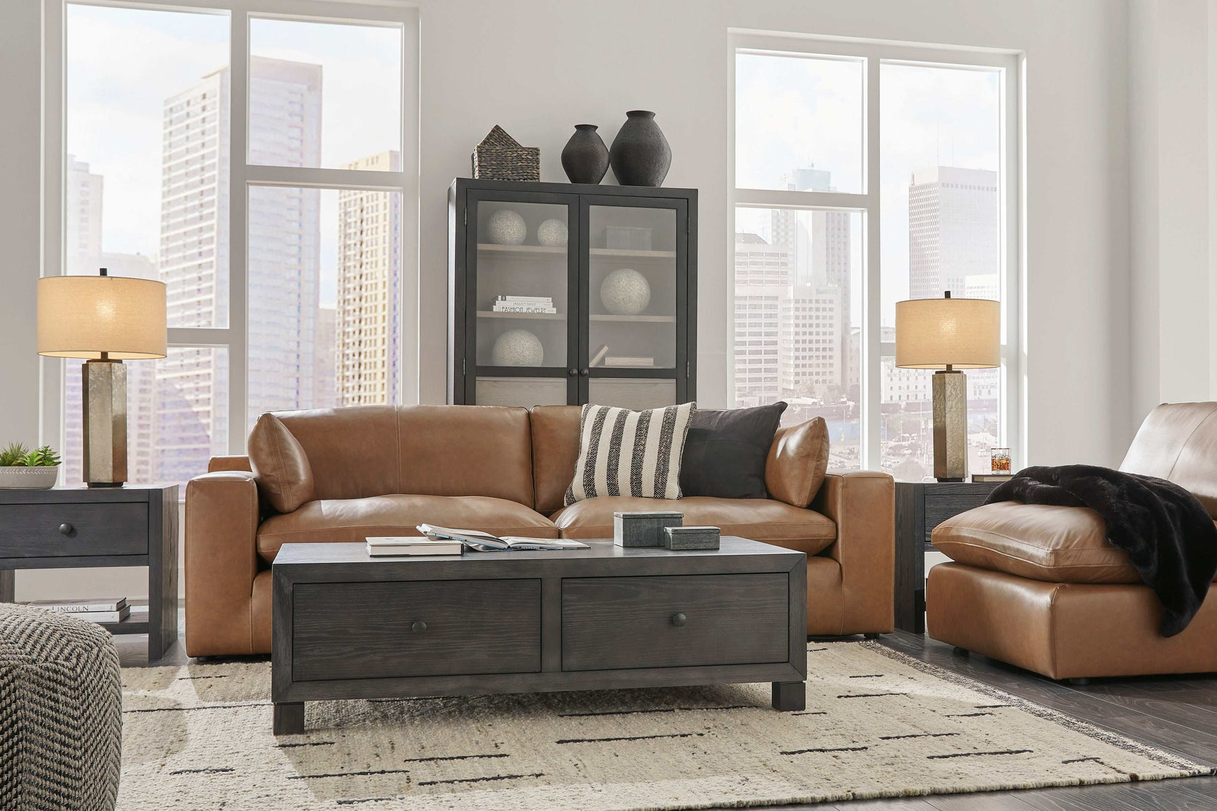 Emilia Caramel Leather 3pc Modular Sectional Sofa (Online Special Price) - Ornate Home