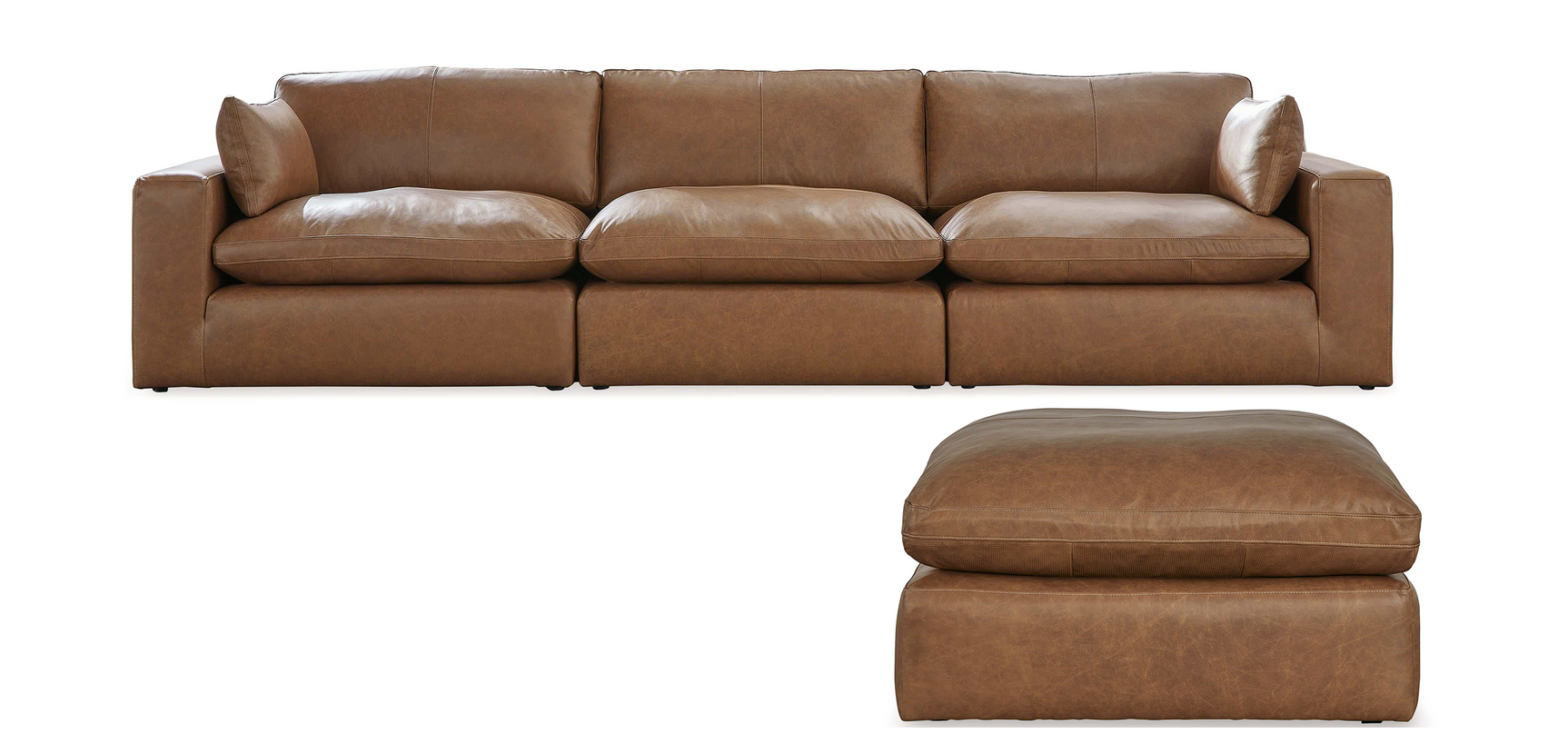 Emilia Caramel Leather 3pc Modular Sectional Sofa - Ornate Home