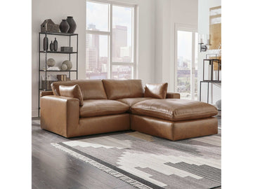 Emilia Caramel Leather 3pc Modular Sectional w/ Ottoman - Ornate Home