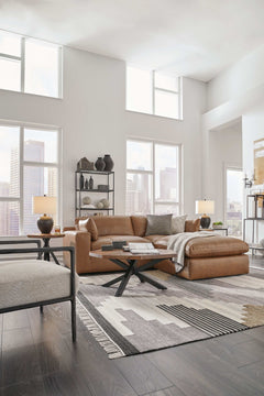 Emilia Caramel Leather 3pc Modular Sectional w/ Ottoman - Ornate Home