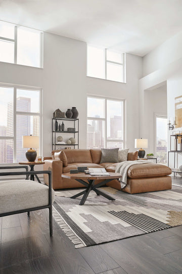 Emilia Caramel Leather 3pc Modular Sectional w/ Ottoman - Ornate Home