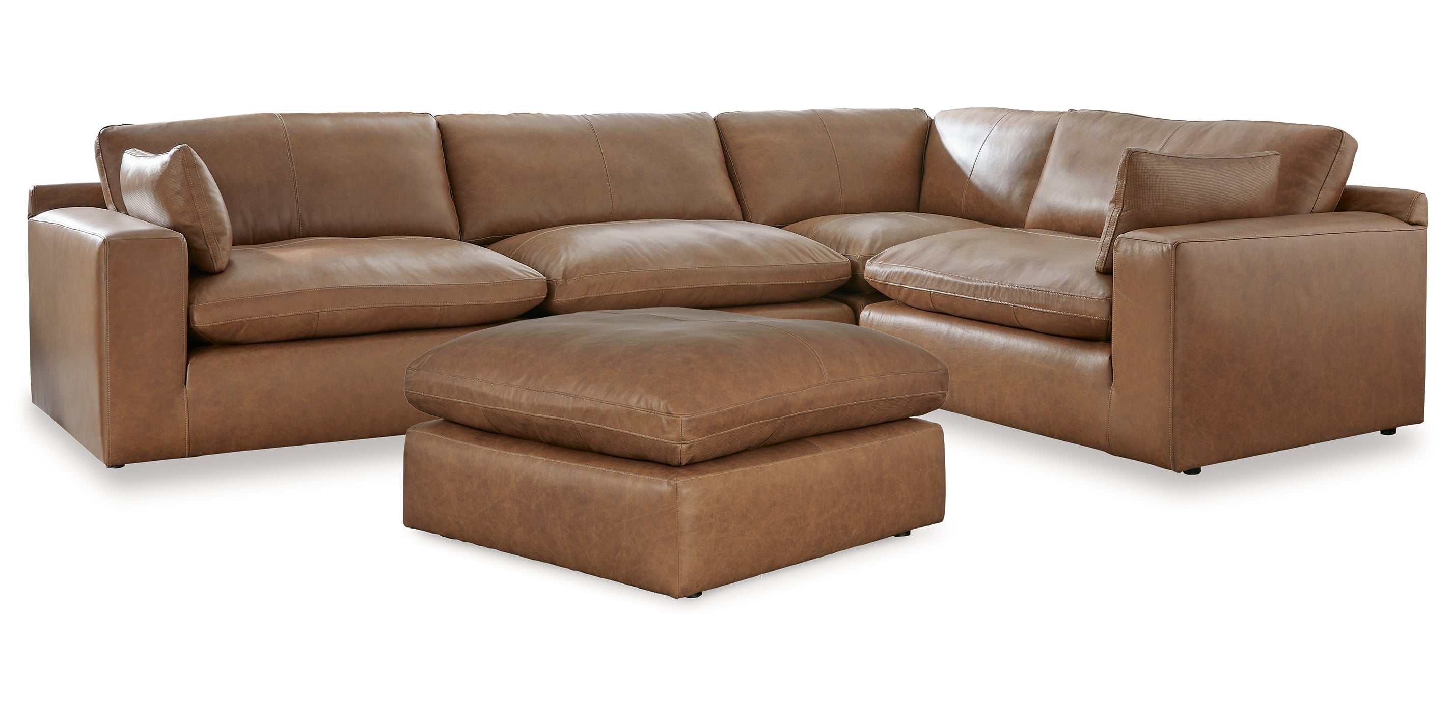 Ashley Furniture Emilia Caramel Leather 4pc Modular Sectional Sofa