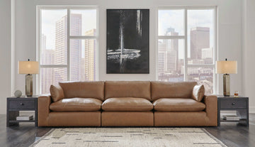 Emilia Caramel Leather 5pc Modular Sectional Living Room Set - Ornate Home