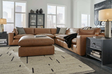 Emilia Caramel Leather 5pc Modular Sectional - Ornate Home