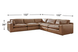 Emilia Caramel Leather 5pc Modular Sectional and Ottoman - Ornate Home