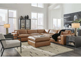 Emilia Caramel Leather 5pc Modular Sectional and Ottoman - Ornate Home