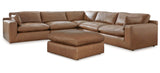 Emilia Caramel Leather 5pc Modular Sectional and Ottoman - Ornate Home