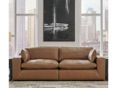 Emilia Caramel Leather 2pc Modular Sectional Loveseat - Ornate Home