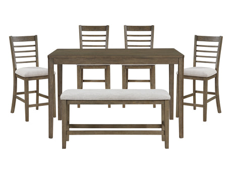 Emilia Light Brown/Gray 6-Piece Pack Counter Height Set - Ornate Home