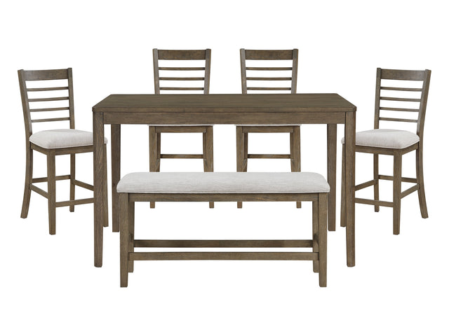 Emilia Light Brown/Gray 6-Piece Pack Counter Height Set - Ornate Home