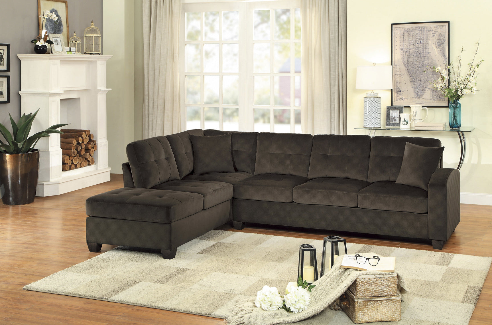 Emilio Chocolate 2-Piece Reversible Sectional Chaise - Ornate Home
